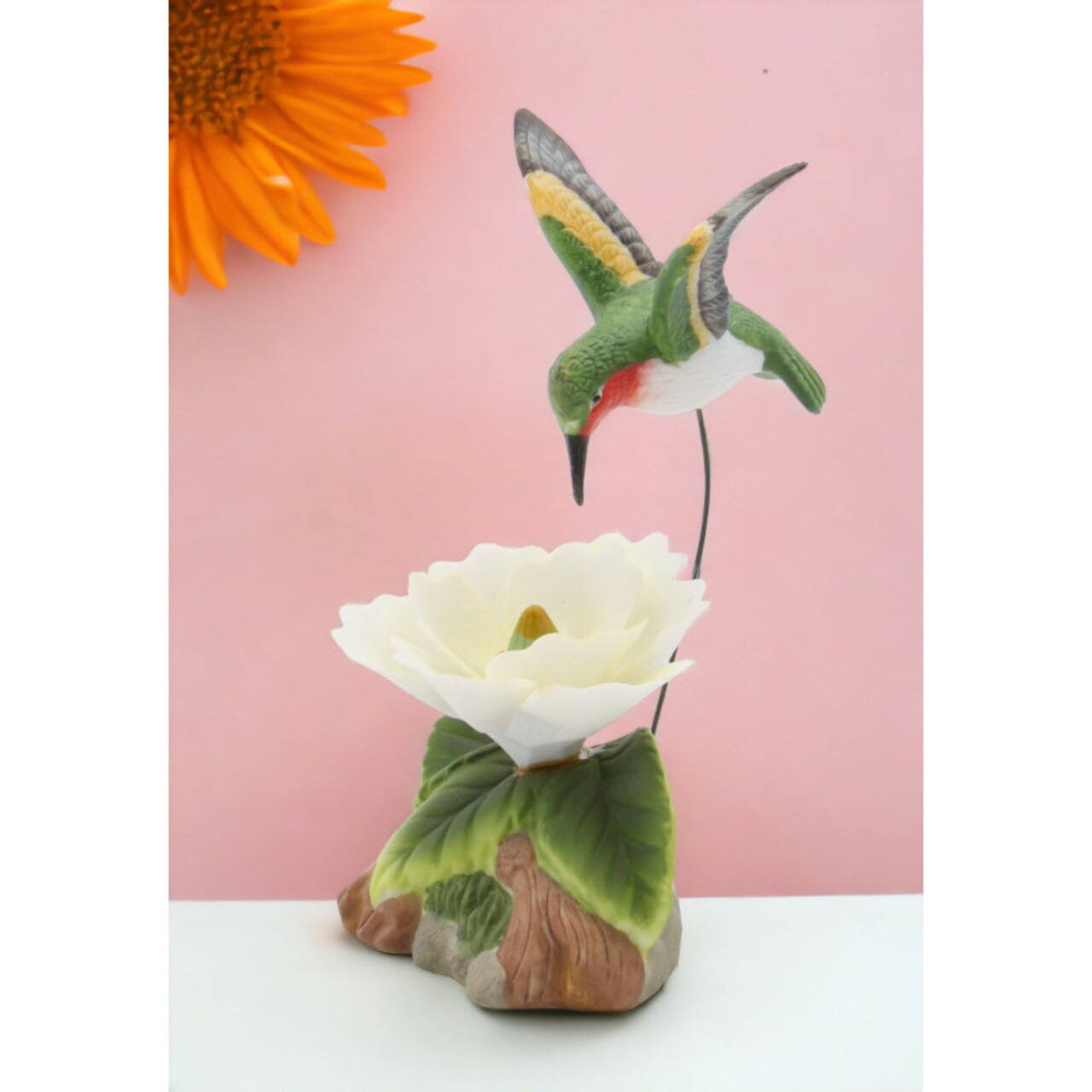 Hummingbird with Magnolia Flower Figurine Gift Idea or Home Decoration Ornament